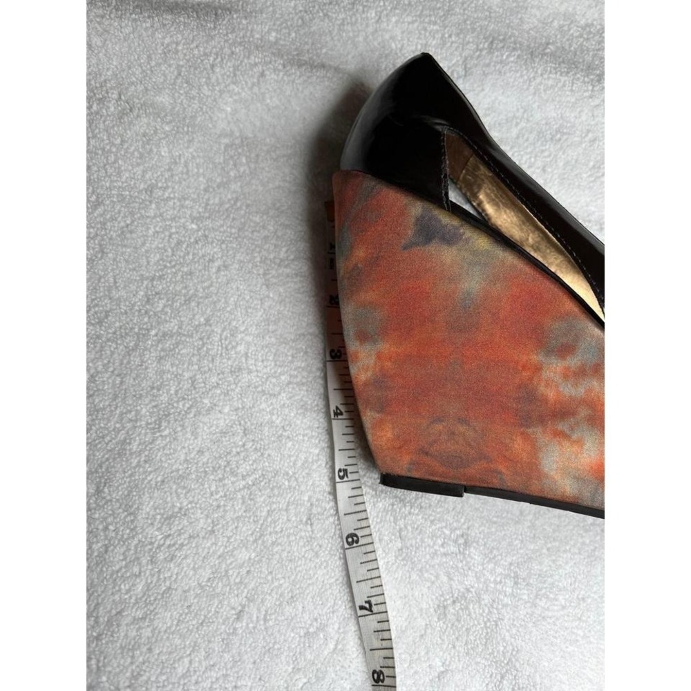 CARLOS 10 Peep Toe Wedge Heels Black Patent Marble Platform - Picture 3 of 6
